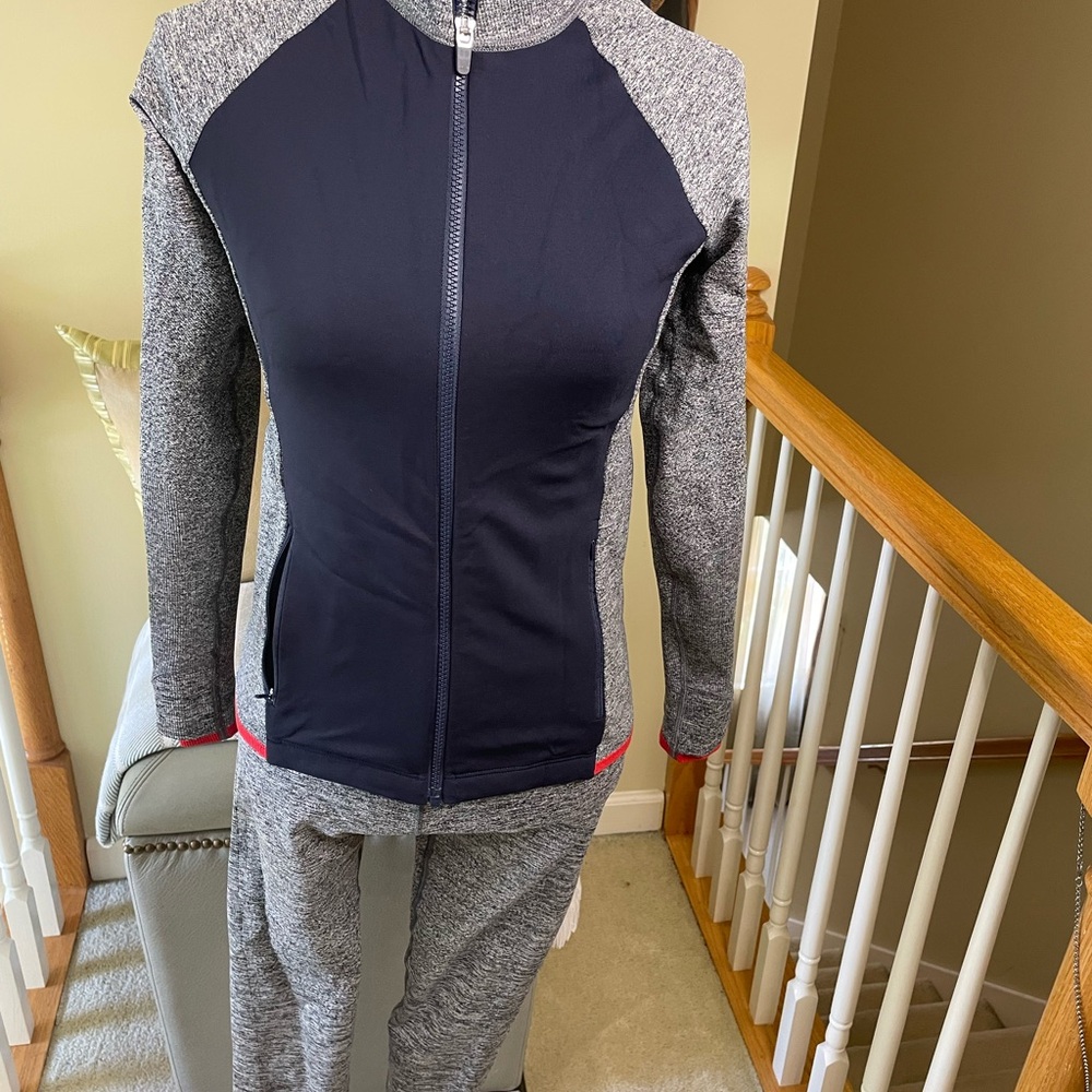 Athleta Gray and Blue Zip-Up Tracksuit